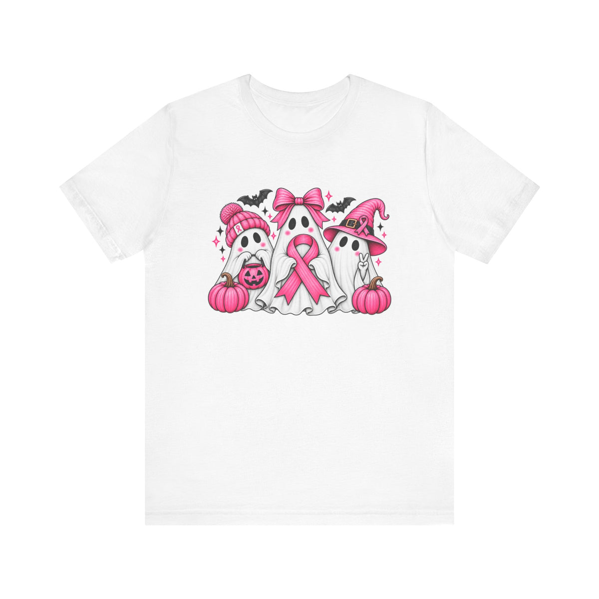 Pink Ribbon Ghosts T-Shirt | Breast Cancer Awareness Halloween Design
