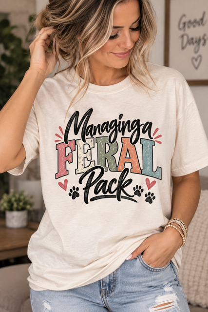 Managing a Feral Pack T-shirt | Mom Humor Design