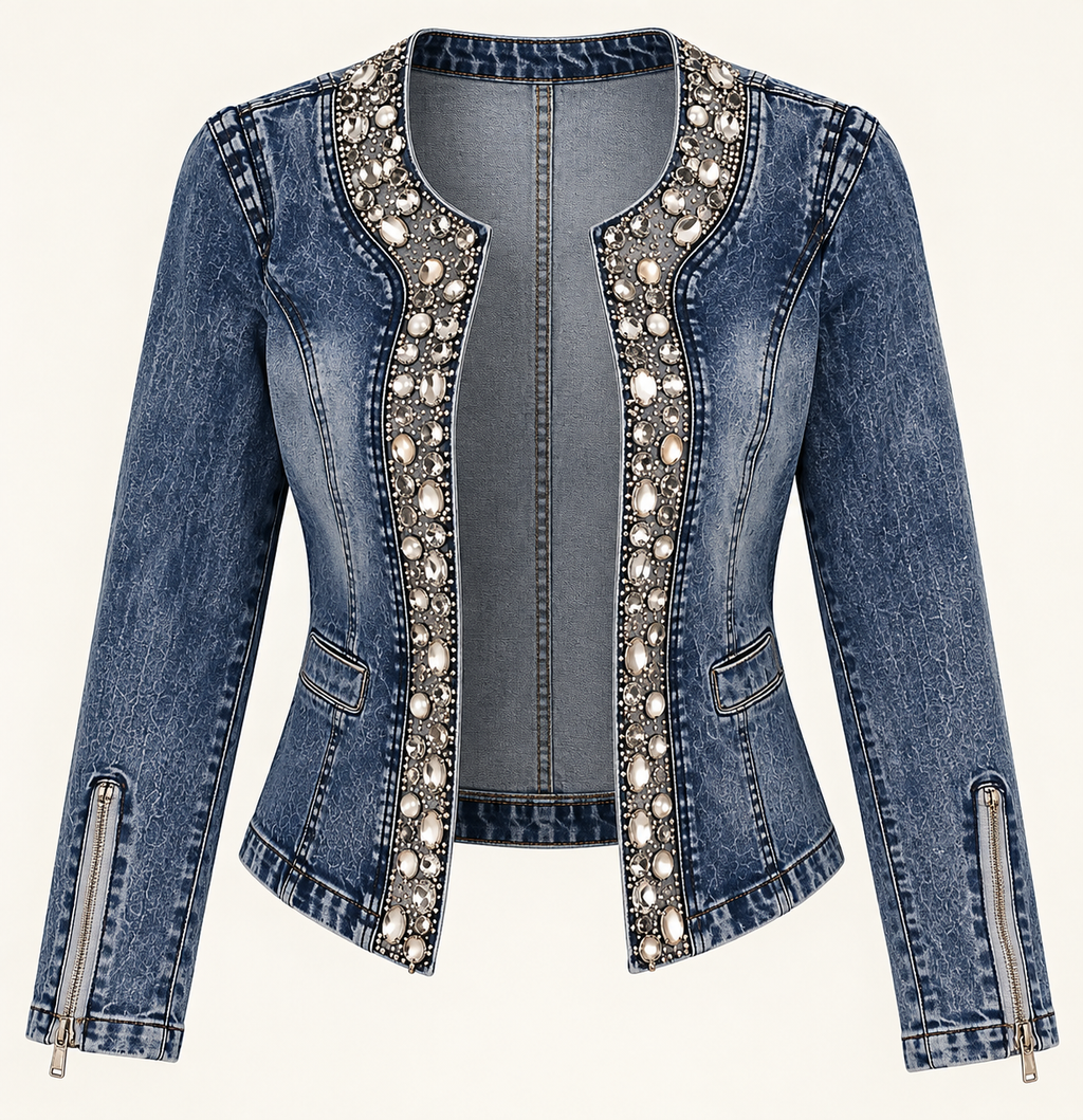 Rhinestone Sequin Retro Denim Jacket