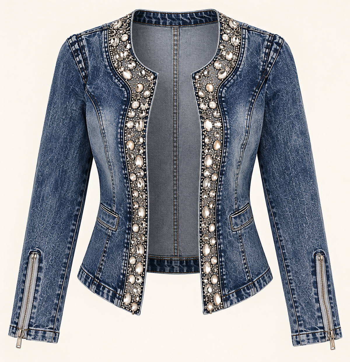 Rhinestone Sequin Retro Denim Jacket