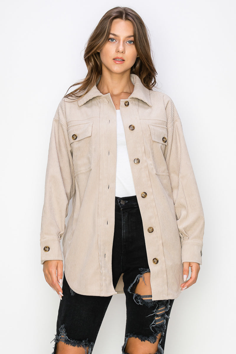Corduroy Button Front Shacket