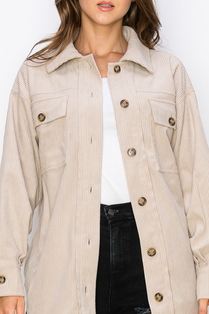 Corduroy Button Front Shacket