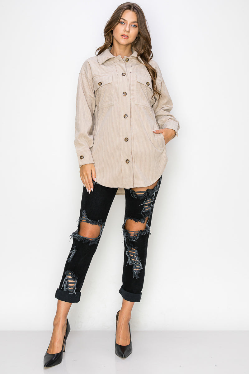 Corduroy Button Front Shacket