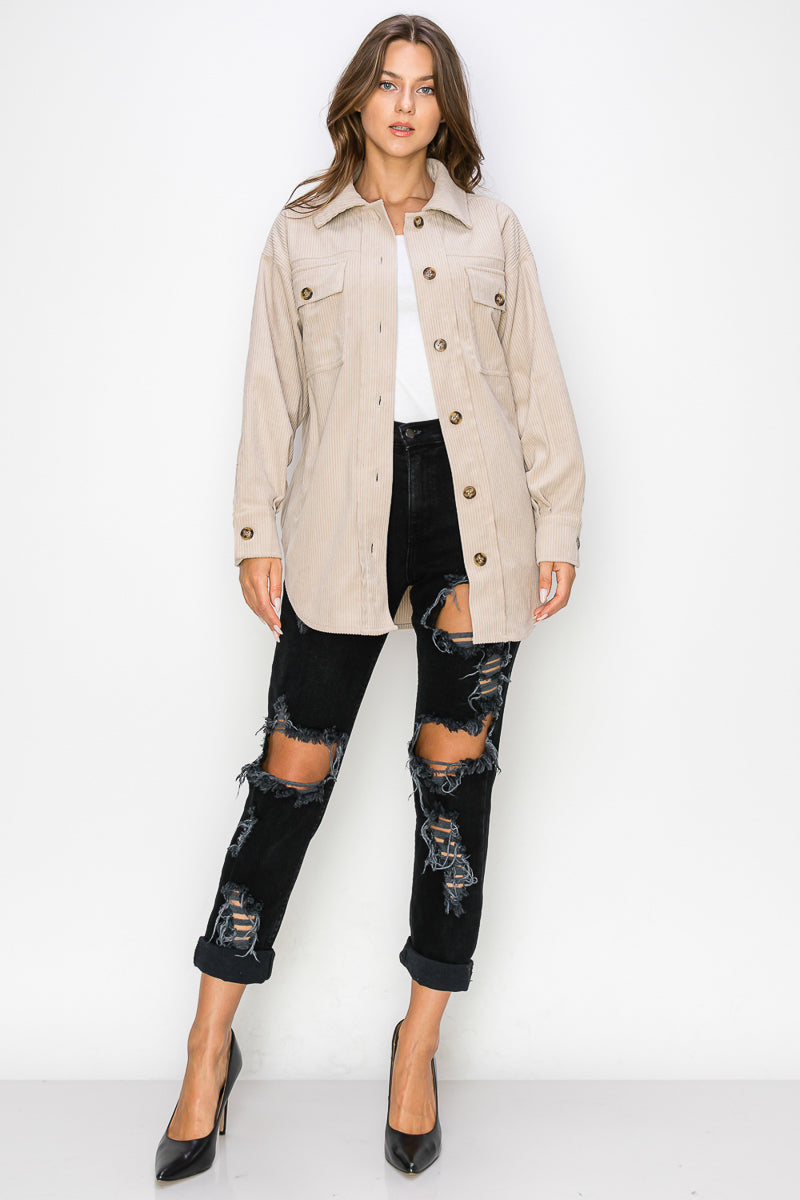 Corduroy Button Front Shacket