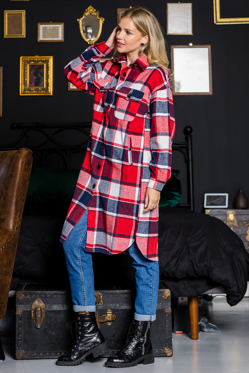 Plaid Casual Long Shacket