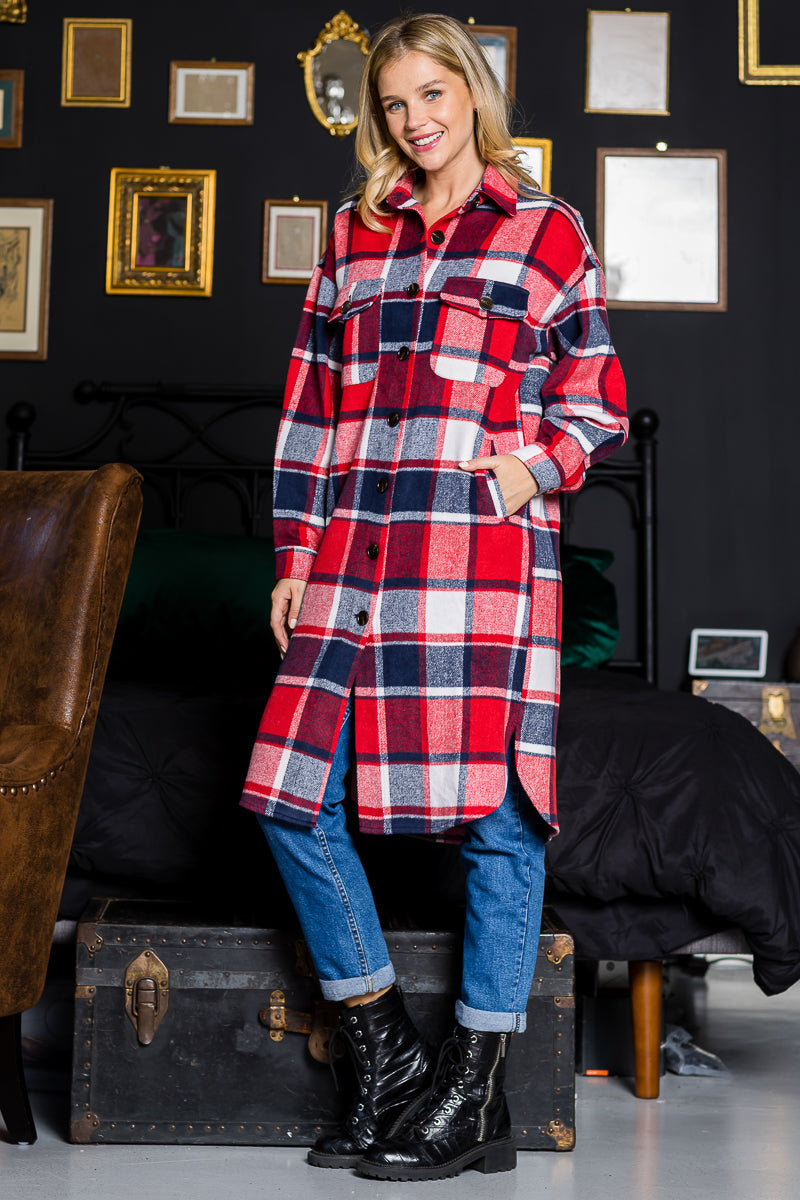 Plaid Casual Long Shacket