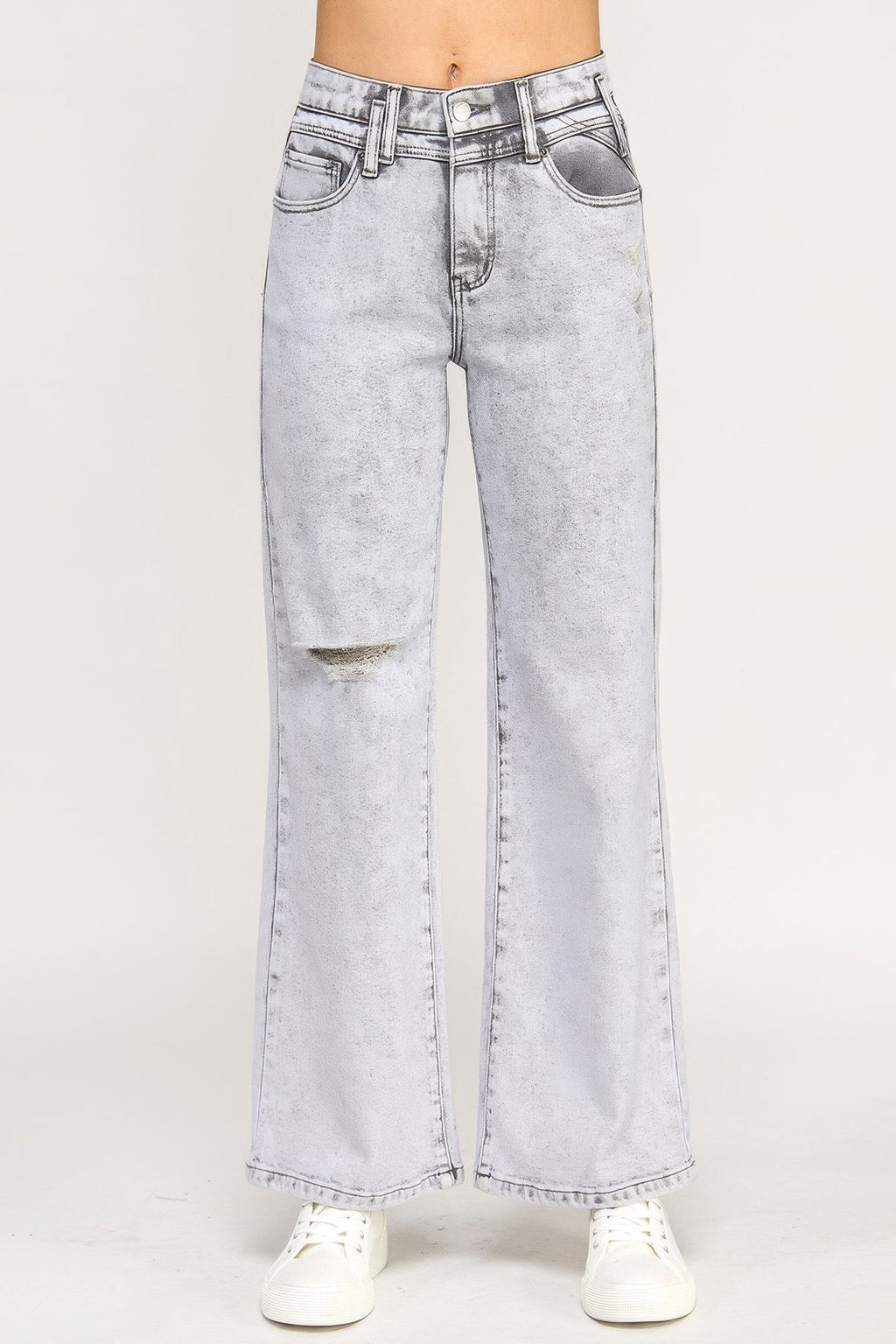 Acid Wash Wide-Leg Jeans