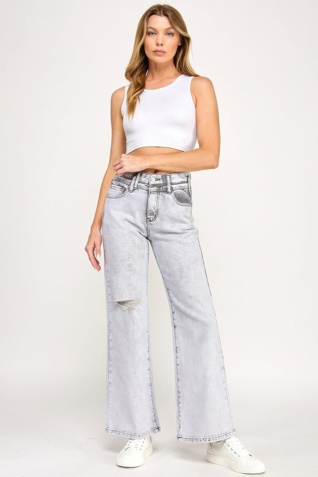 Acid Wash Wide-Leg Jeans
