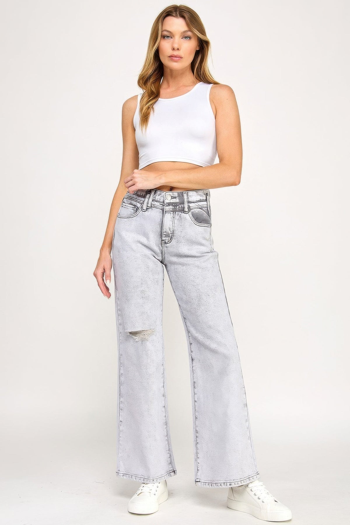 Acid Wash Wide-Leg Jeans