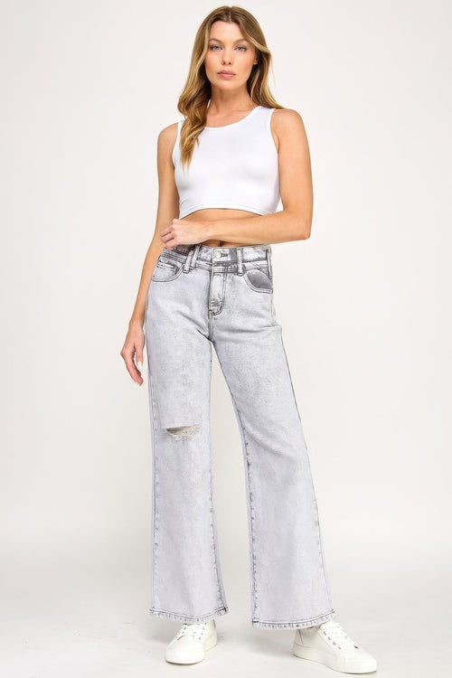 Acid Wash Wide-Leg Jeans